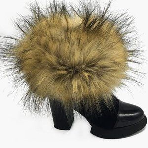 Tan Brown Fuzzy Faux Fur Pom Pom Cuff Ankle Boot Covers Puff Leg Warmer Socks
